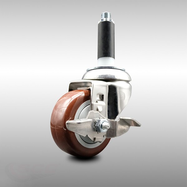 Service Caster 3 Inch 316SS Maroon Polyurethane Swivel 7/8 Inch Expanding Stem Caster Brake SCC-SS316EX20S314-PPUB-MRN-TLB-78 - main